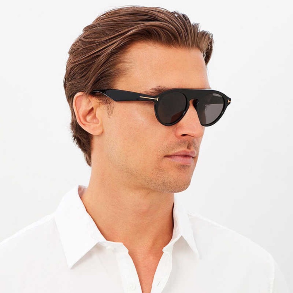 New TOM FORD Christopher-02 Black Round Sunglasses - Picture 4 of 16